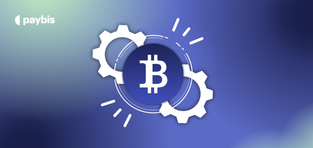 An image of a Bitcoin with two cogwheels