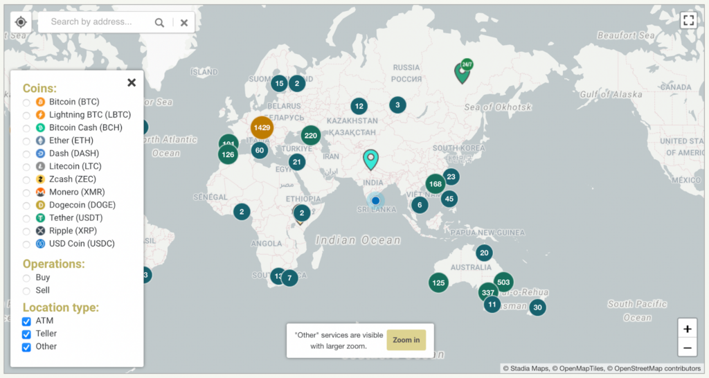 map of Bitcoin ATMs