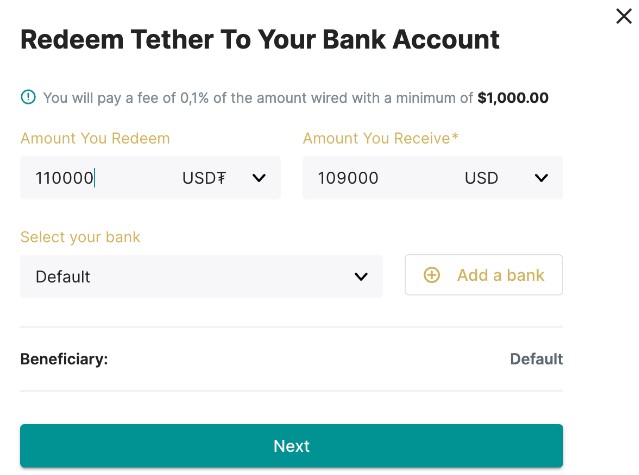 redeem tether to your bank account