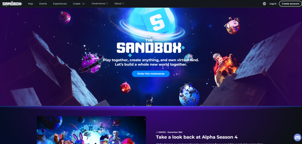 The Sandbox homepage