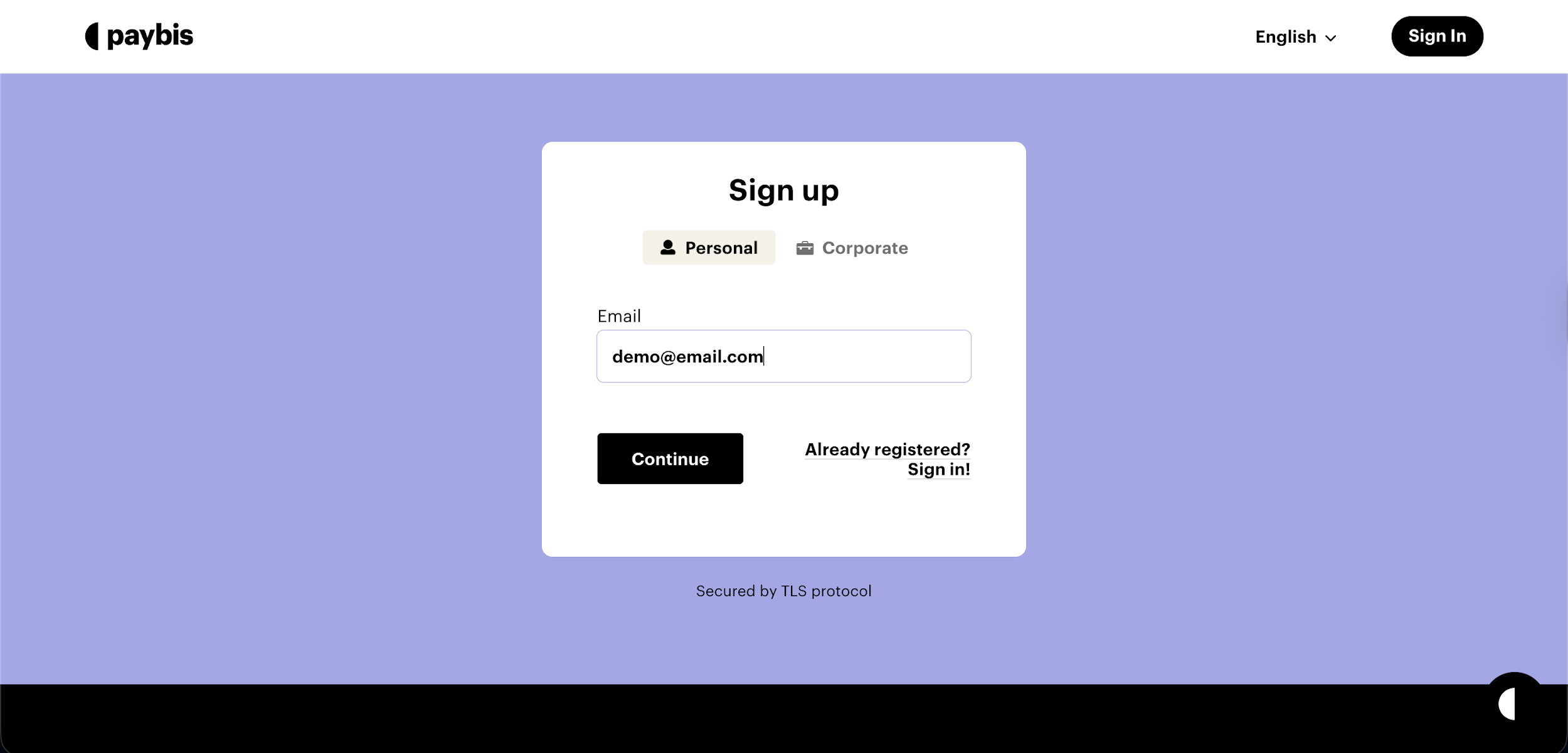Entering an email to sign up